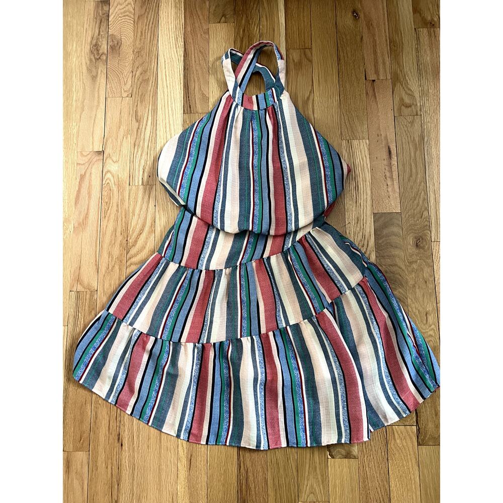 Sugar+Lips Pink Blue Stripe Halter Open back DIY Tier skirt Teen (size S)